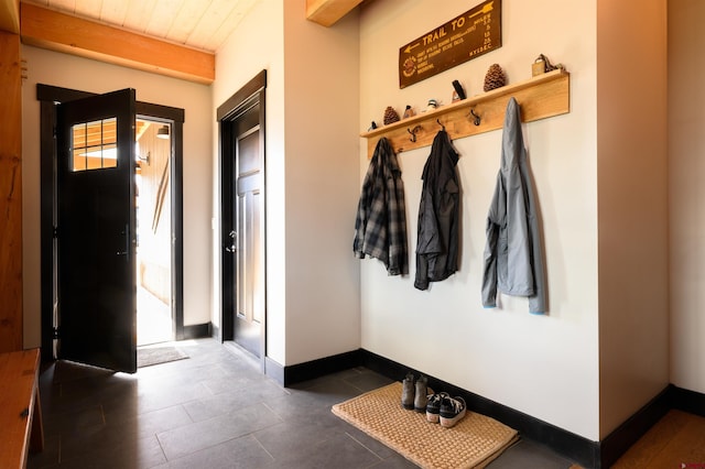 96 Chestnut Ln, Crested Butte, CO 81224 - mudroom with baseboards, wood ceiling, and tile patterned flooring