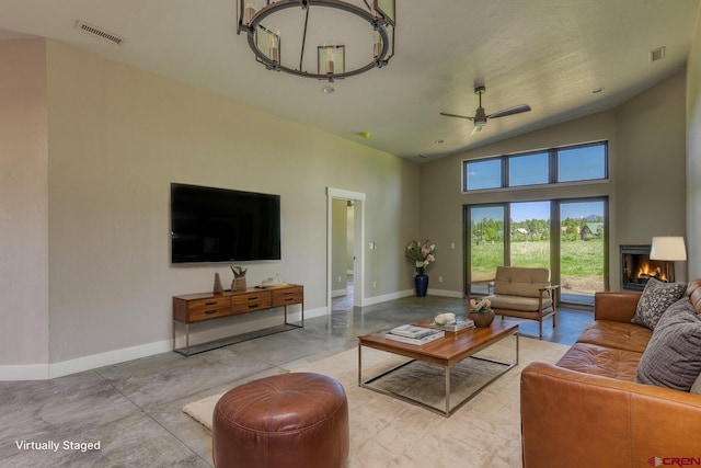 2785 Rock Rd Unit A, Pagosa Springs, CO 81147 - living area featuring visible vents, a ceiling fan, concrete floors, and baseboards