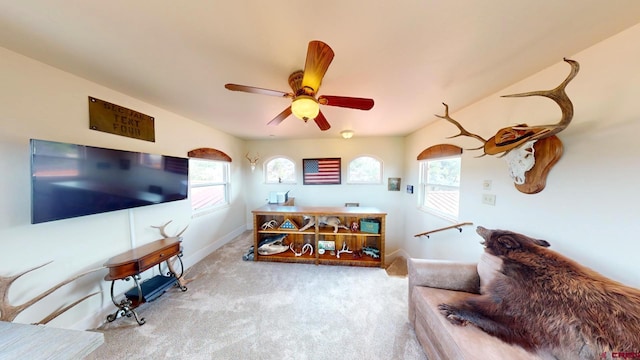 18812 Rd 27, Dolores, CO 81323 - carpeted living room featuring ceiling fan and baseboards