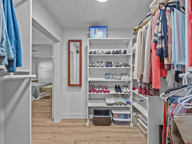 walk in closet with wood finished floors