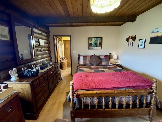 409 Sierra Vista Way, Gunnison, CO 81230 - bedroom featuring wooden ceiling, beamed ceiling, and light wood-type flooring