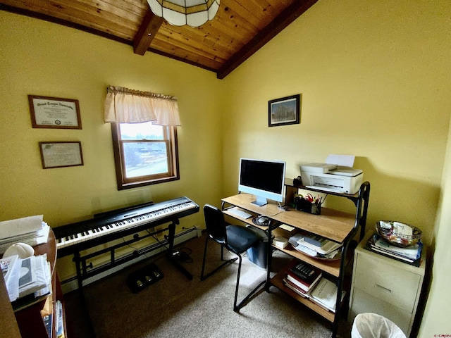 409 Sierra Vista Way, Gunnison, CO 81230 - carpeted office space featuring lofted ceiling with beams and wooden ceiling