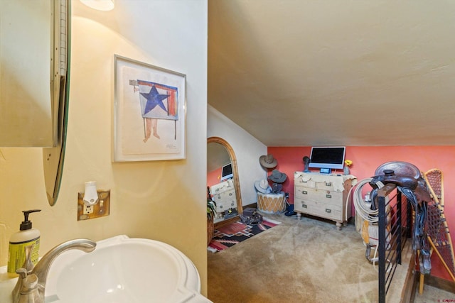 interior space featuring a sink and carpet floors