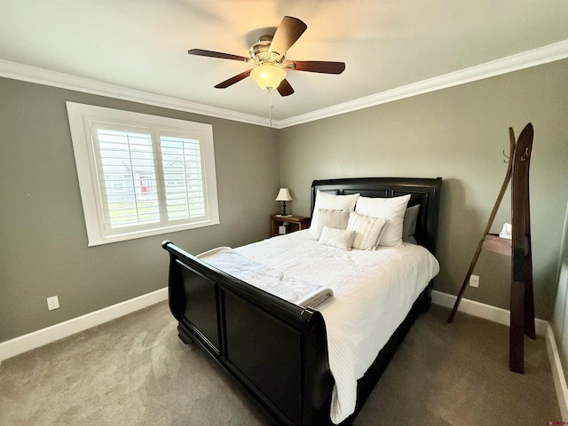 22876 Thunder Mountain Ln, Cedaredge, CO 81413 - carpeted bedroom with crown molding, a ceiling fan, and baseboards