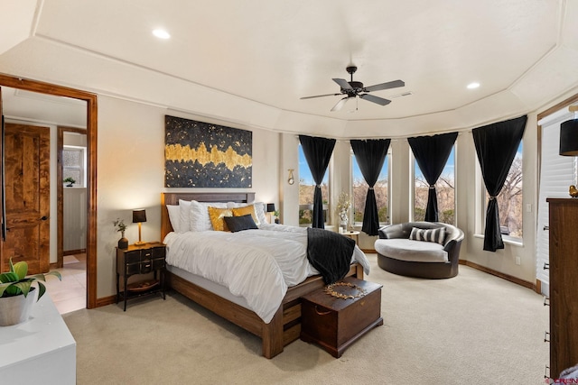 714 Washington Ct, Grand Junction, CO 81507 - bedroom with light carpet, baseboards, recessed lighting, and a ceiling fan