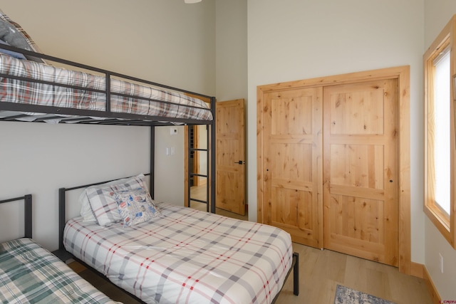 bedroom featuring multiple windows and wood finished floors