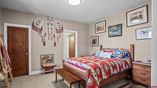 2605 Antler Ct, Crawford, CO 81415 - bedroom with light carpet, a textured ceiling, and baseboards