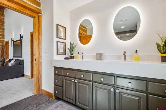 full bathroom featuring a sink, double vanity, and visible vents