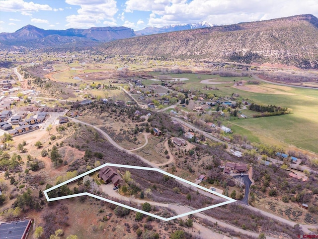 birds eye view of property featuring a mountain view
