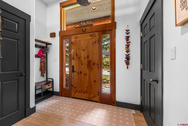 foyer entrance featuring light wood-style flooring