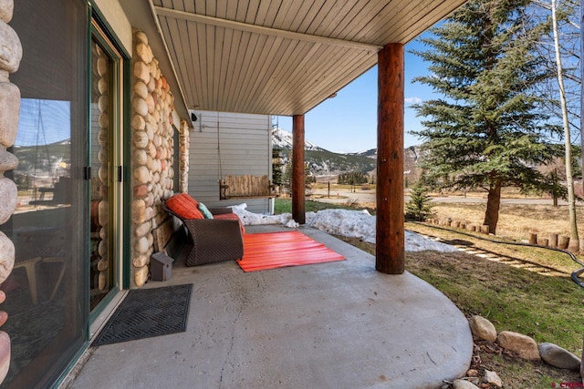 view of patio featuring a mountain view