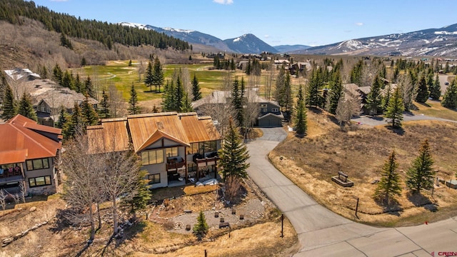bird's eye view with a mountain view