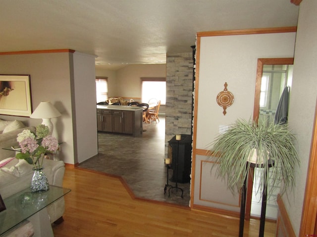 hall featuring wood finished floors