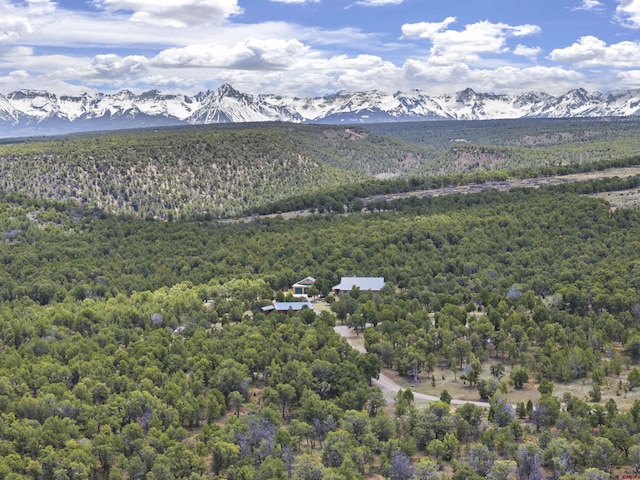 bird's eye view with a mountain view and a view of trees