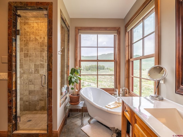 1482 Peanut Lake Rd, Crested Butte, CO 81224 - bathroom featuring a stall shower, a freestanding tub, and vanity