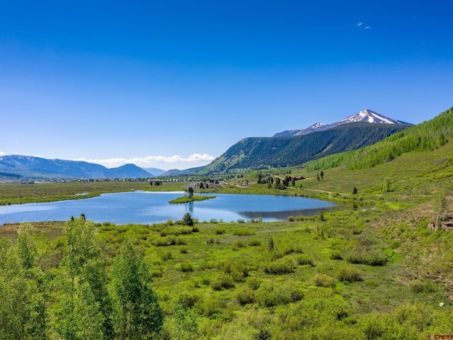 view of mountain backdrop with a large body of water