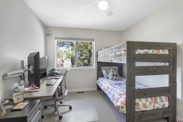 292 E Golf Pl Unit B, Pagosa Springs, CO 81147 - bedroom featuring a desk, baseboards, carpet floors, and ceiling fan