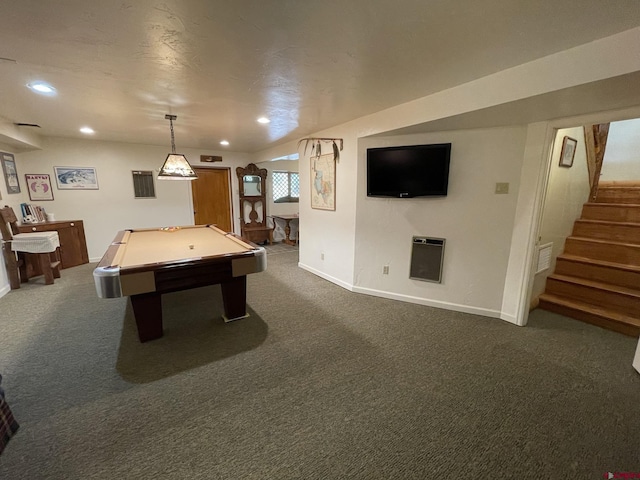 209 Deer Path Ln, Almont, CO 81230 - recreation room with baseboards, dark colored carpet, recessed lighting, and billiards table