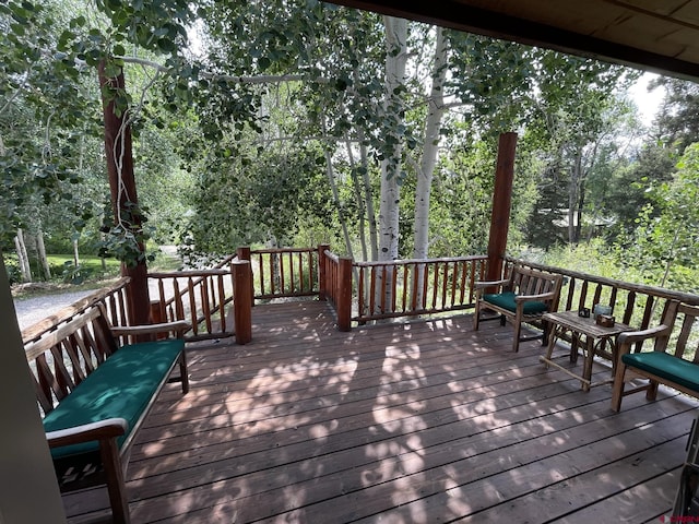 209 Deer Path Ln, Almont, CO 81230 - deck with view of wooded area