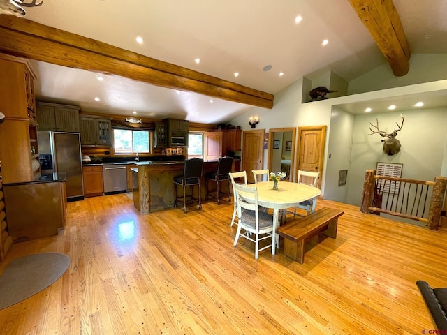 209 Deer Path Ln, Almont, CO 81230 - dining space with light wood finished floors and recessed lighting