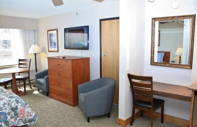 bedroom featuring carpet floors and a textured ceiling