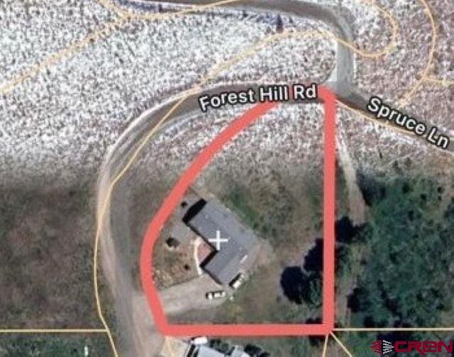 360 Forest Hill Rd, Ridgway, CO 81432 - aerial map of property and surrounding area featuring property parcel outlined