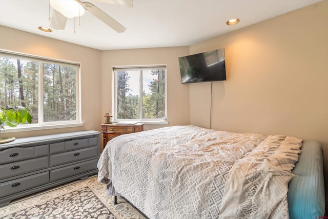 bedroom with recessed lighting and ceiling fan