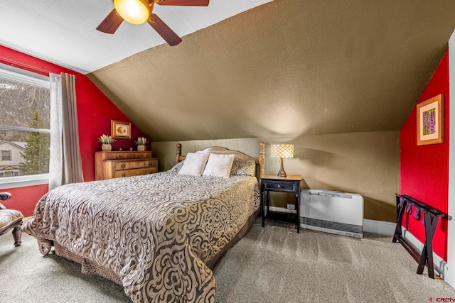 1257 Snowden St, Silverton, CO 81433 - bedroom with lofted ceiling, carpet floors, a textured ceiling, ceiling fan, and baseboards