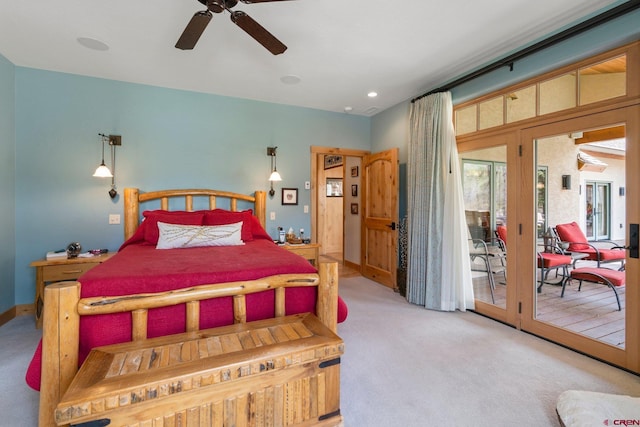 99 River Rd, Durango, CO 81301 - bedroom featuring carpet floors, access to outside, baseboards, and a ceiling fan