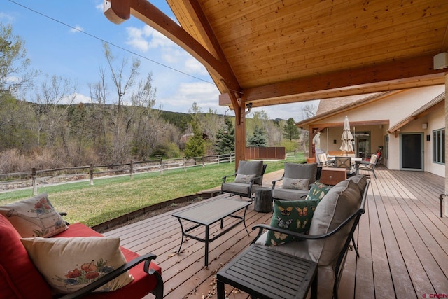 99 River Rd, Durango, CO 81301 - wooden terrace with outdoor lounge area and a mountain view