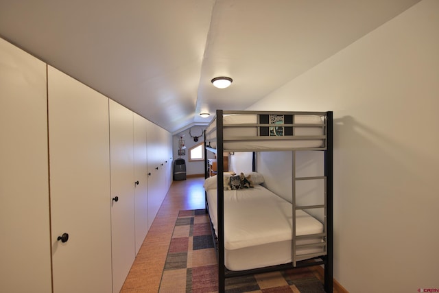 53315 Bull Basin Rd, Mesa, CO 81643 - bedroom with vaulted ceiling, dark wood-style floors, and baseboards