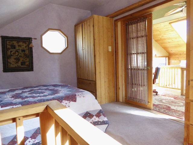 858 Reese St, Silverton, CO 81433 - carpeted bedroom with vaulted ceiling and wooden walls