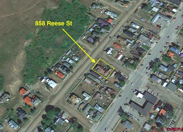 858 Reese St, Silverton, CO 81433 - aerial map of property and surrounding area with property boundaries highlighted
