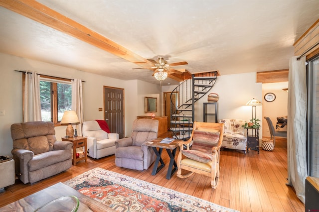 520 Los Ranchitos Dr, Durango, CO 81301 - living area featuring stairway, wood-type flooring, and ceiling fan
