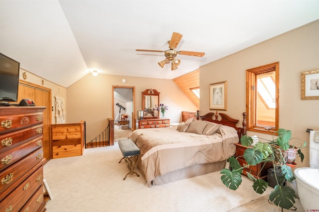520 Los Ranchitos Dr, Durango, CO 81301 - bedroom with vaulted ceiling, carpet, and ceiling fan
