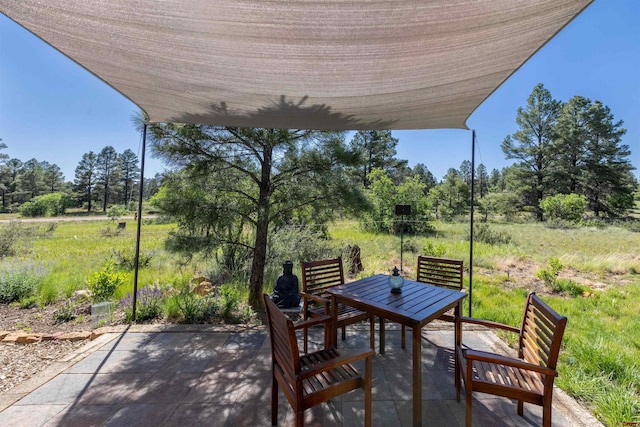 1223 Trails Blvd, Pagosa Springs, CO 81147 - view of patio / terrace with outdoor dining area and view of wooded area