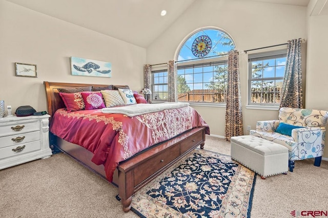 1060 Alta Vista Dr, Craig, CO 81625 - carpeted bedroom featuring multiple windows, high vaulted ceiling, and baseboards