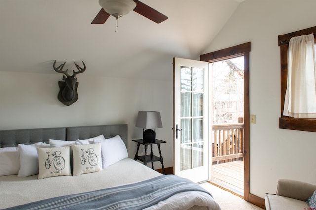 209 Whiterock Ave, Crested Butte, CO 81224 - bedroom with vaulted ceiling, access to outside, a ceiling fan, and carpet