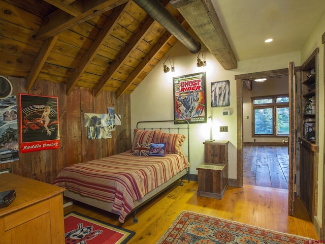 1789 County Road 44z S, Norwood, CO 81423 - bedroom with hardwood / wood-style flooring, wood walls, and wooden ceiling