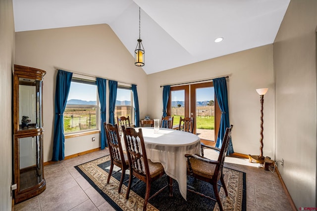 11611 Rd 28.1, Dolores, CO 81323 - dining room featuring french doors, high vaulted ceiling, and light tile patterned floors