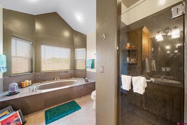 11611 Rd 28.1, Dolores, CO 81323 - bathroom with a garden tub, tile patterned floors, a shower stall, and high vaulted ceiling