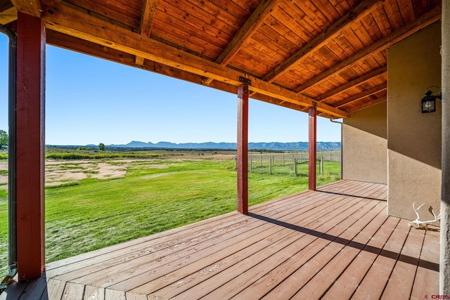 11611 Rd 28.1, Dolores, CO 81323 - wooden terrace featuring a mountain view, a view of countryside, and a yard