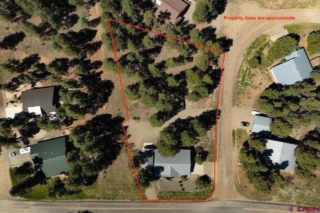 16 Mosswood Dr, Pagosa Springs, CO 81147 - aerial overview of property's location with property boundaries highlighted