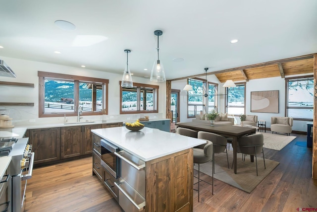 70 Lexie Ct, Crested Butte, CO 81224 - kitchen with appliances with stainless steel finishes, a sink, light countertops, light wood-style flooring, and recessed lighting
