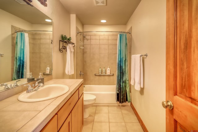 135 Eaton Dr Unit 1012, Pagosa Springs, CO 81147 - bathroom with tile patterned floors, shower / bath combo with shower curtain, toilet, vanity, and recessed lighting