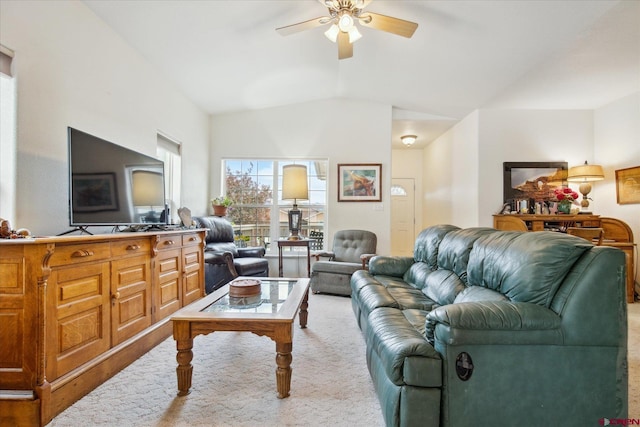 502 S Juniper Pl, Cortez, CO 81321 - living room featuring a ceiling fan, vaulted ceiling, and carpet