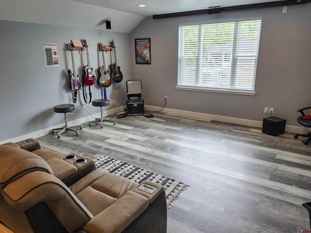 1771 Trappers Ct, Delta, CO 81416 - sitting room featuring lofted ceiling, baseboards, wood finished floors, and recessed lighting