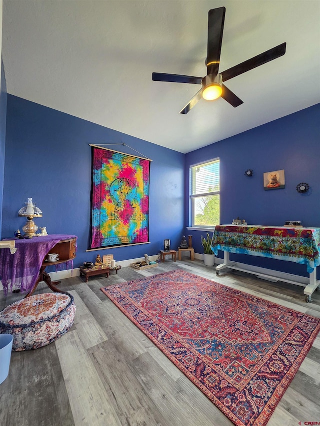 1771 Trappers Ct, Delta, CO 81416 - sitting room featuring wood finished floors, a ceiling fan, and baseboards