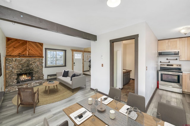22 Castle Rd Unit 2, Mount Crested Butte, CO 81225 - living room with wood finished floors, baseboards, and a fireplace