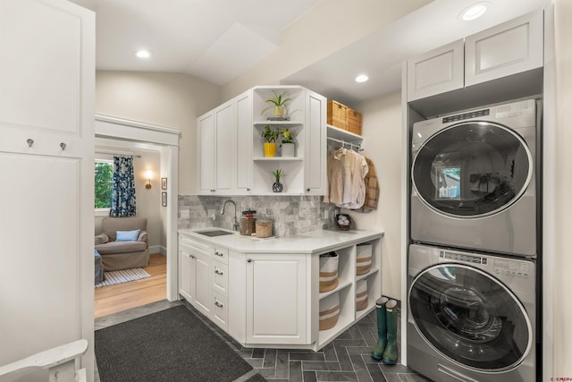 414 N Spruce St, Gunnison, CO 81230 - laundry room with stacked washer / drying machine and recessed lighting